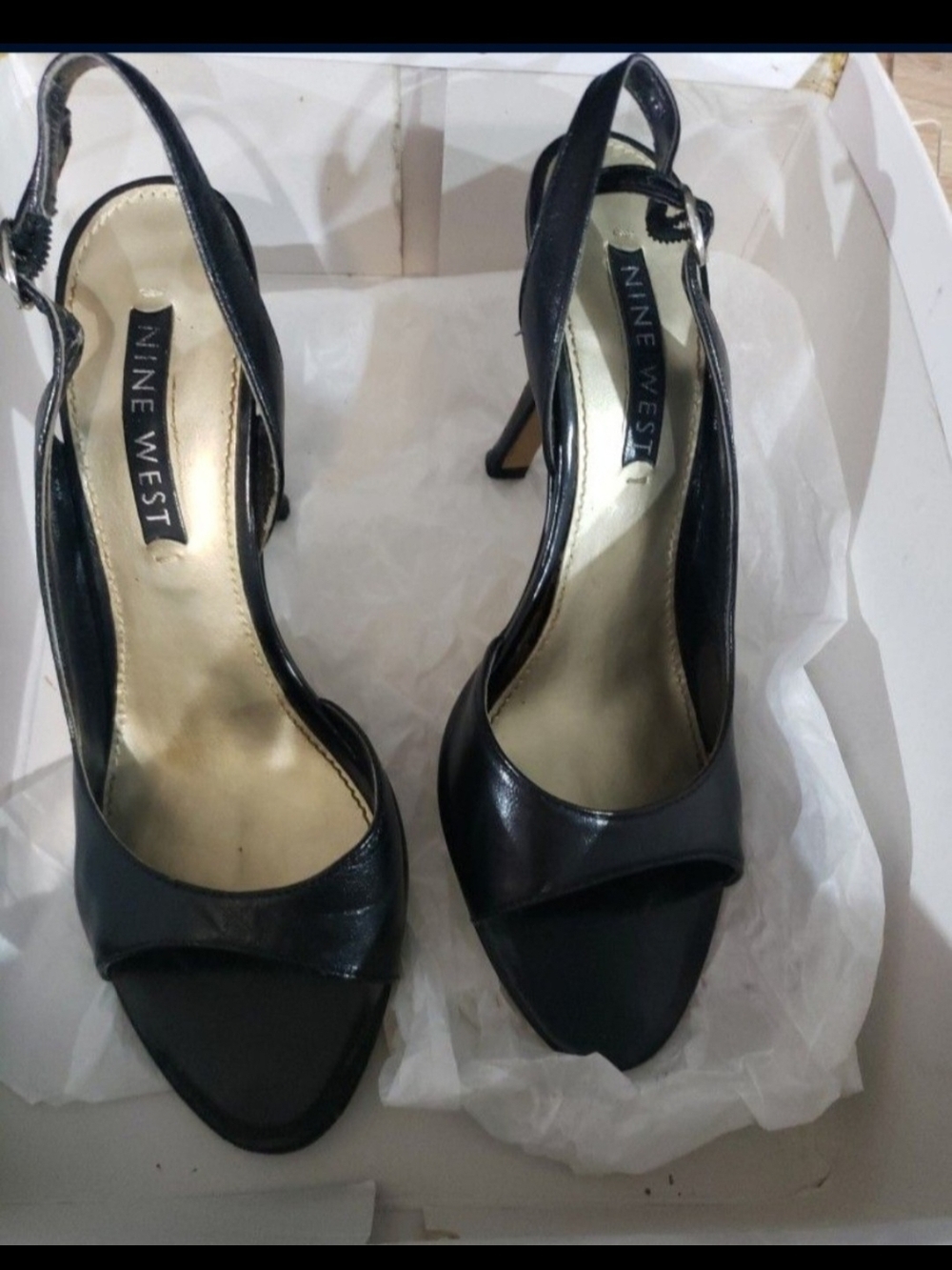 Nine West Black Open-Toe Slingback Heels with Ankle Strap
